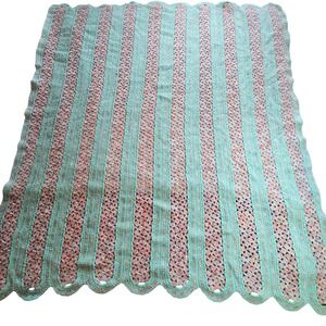 Granny Knitted Crochet Throw Blanket/ Afghan 48x60 Scalloped Edges Teal‎ Blue